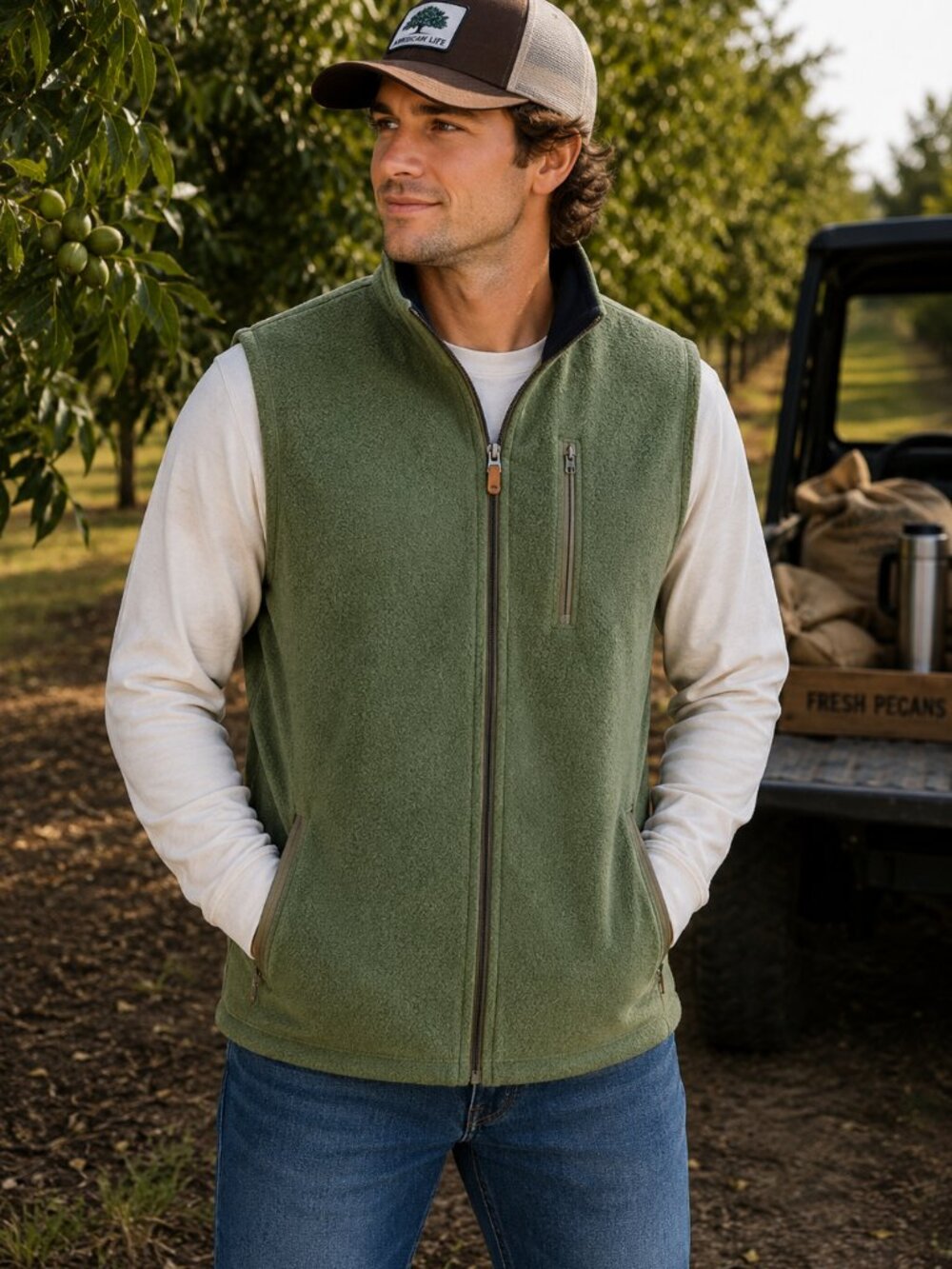 Crown & Ivy Green Full Zip Fleece Vest Men's 2X Soft Outdoor Casual Hiking